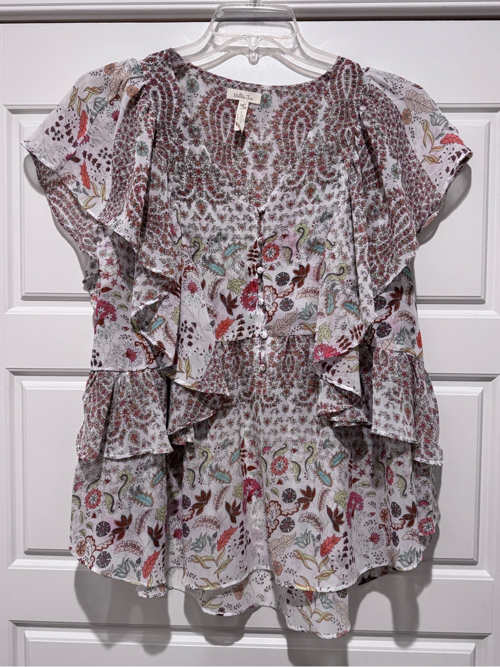 Matilda Jane Fly By Floral Tiered Ruffle Blouse - M
